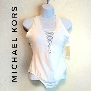 Michael Kors White Lace Up One Piece Swimsuit